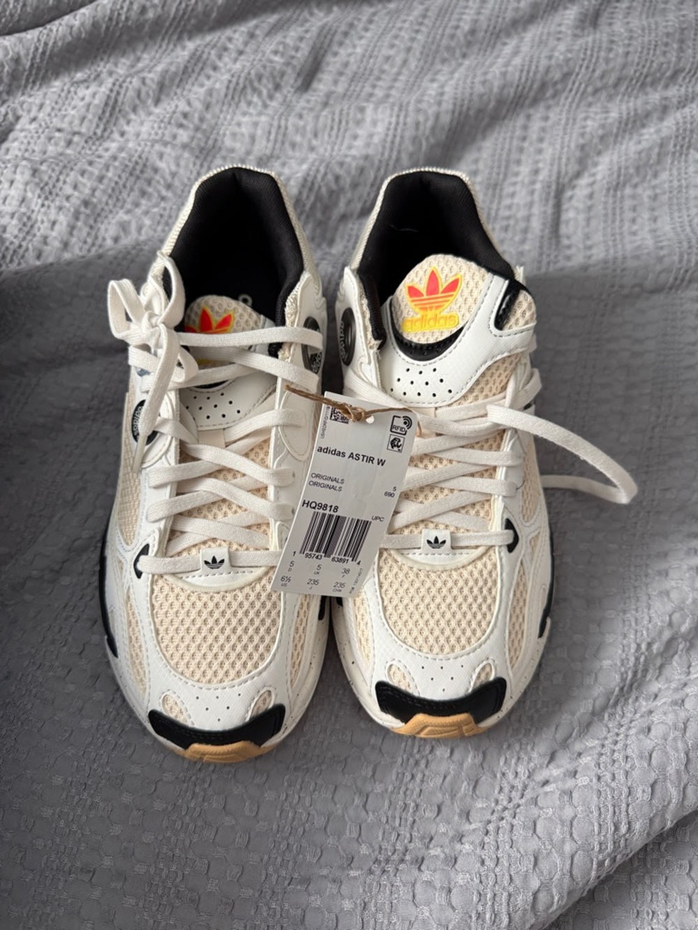 adidas WOMENS size 6.5 Cream, Black Running Sneakers BRAND NEW